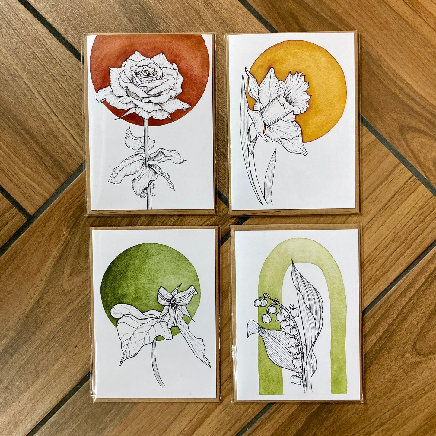 flower shape - blank cards with envelope - 4 pack