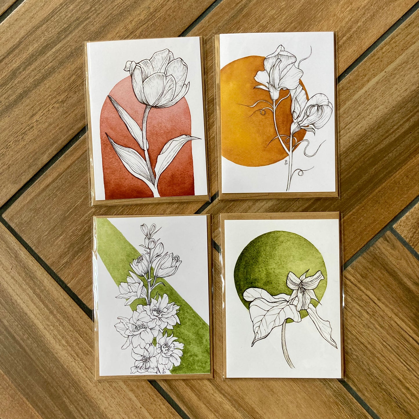 flower shape - blank cards with envelope - 4 pack