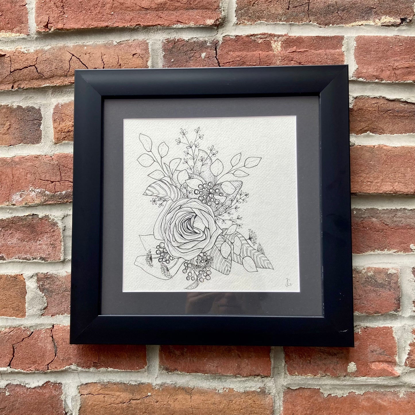 small bouquet original drawing - framed