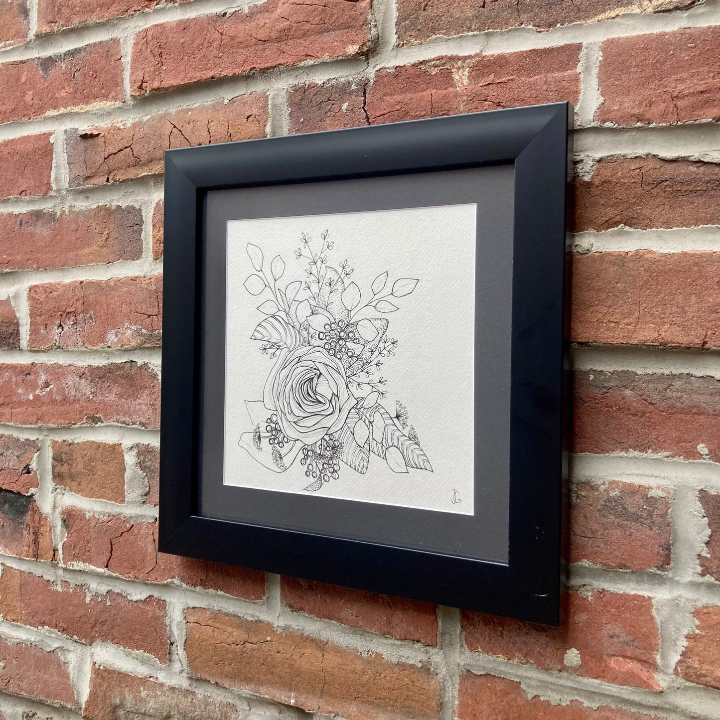 small bouquet original drawing - framed