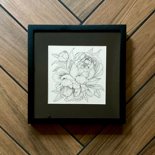 peonies original drawing - framed
