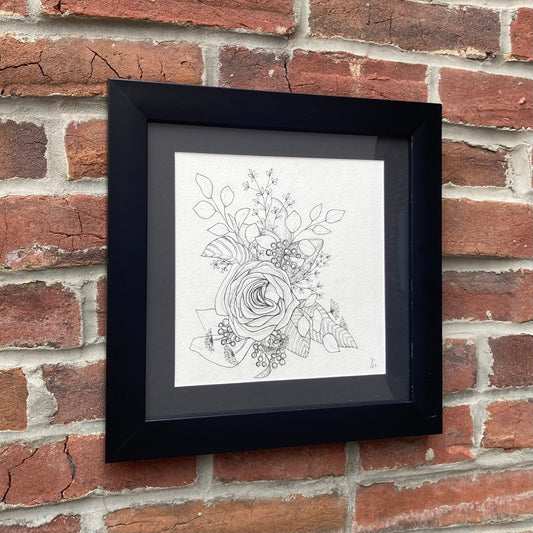 small bouquet original drawing - framed